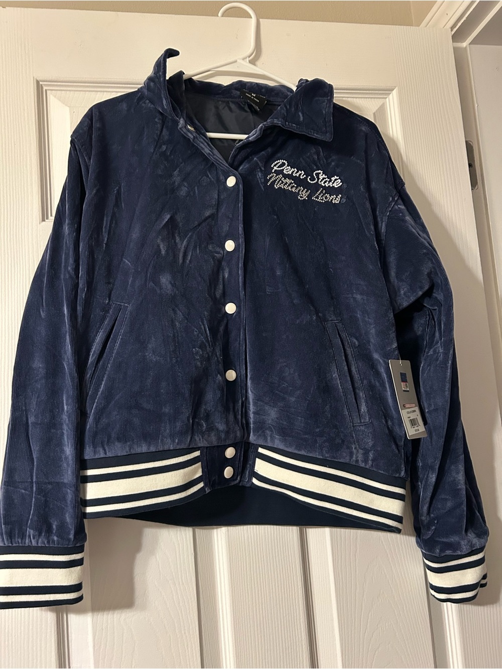 Colosseum Navy Velvet Penn State Varsity Bomber Jacket